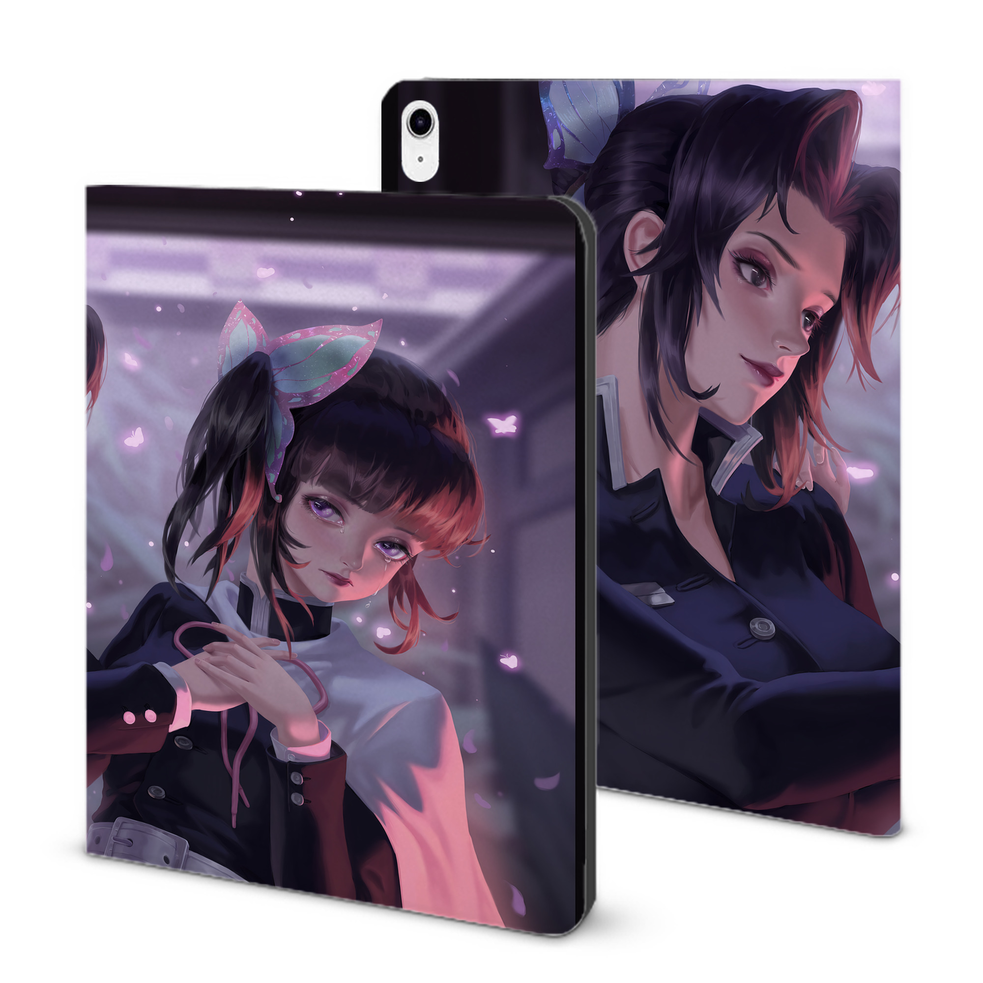 （画像用） 鬼滅の刃（きめつのやいば）蟲柱-胡蝶 しのぶ／こちょう しのぶ Kochou Shinobu IPad ケース ブック型 PUレザー TPU 耐衝撃 軽量 薄型 ペン収納なし 全面保護 IPad 各モデル対応
